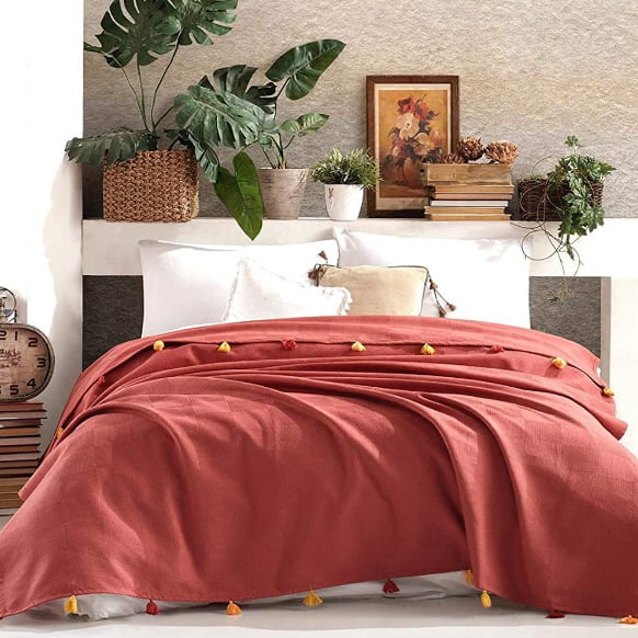 Colors of Morocco narzuta na łóżko, dwustronny koc na sofę, z filiżankami, bardzo duża, 220 x 240 cm